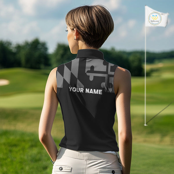 Maryland Flag black Women sleeveless golf polo shirt Custom Patriotic Golf top, gifts for golf lovers NQS10195