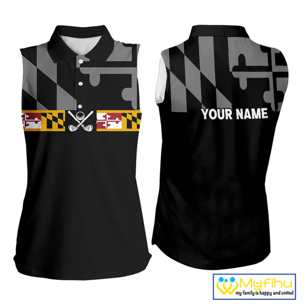 Maryland Flag black Women sleeveless golf polo shirt Custom Patriotic Golf top, gifts for golf lovers NQS10195
