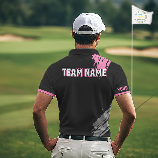 Black and pink ribbon Breast Cancer Awareness golf shirts custom Men golf polo shirts, best golf gift NQS10196
