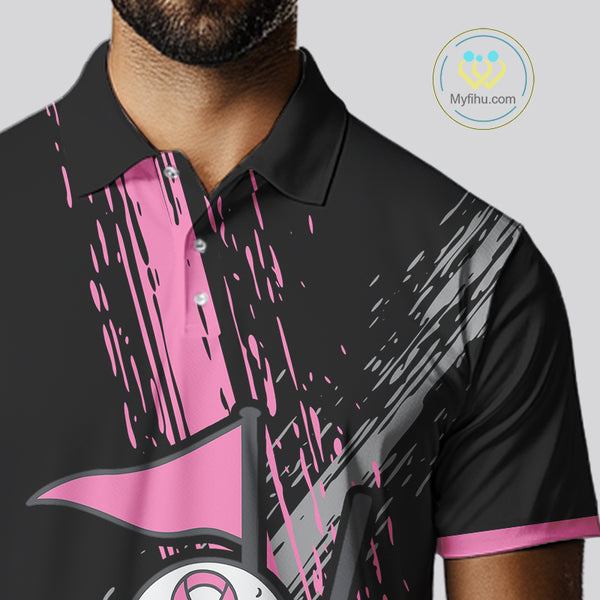 Black and pink ribbon Breast Cancer Awareness golf shirts custom Men golf polo shirts, best golf gift NQS10196