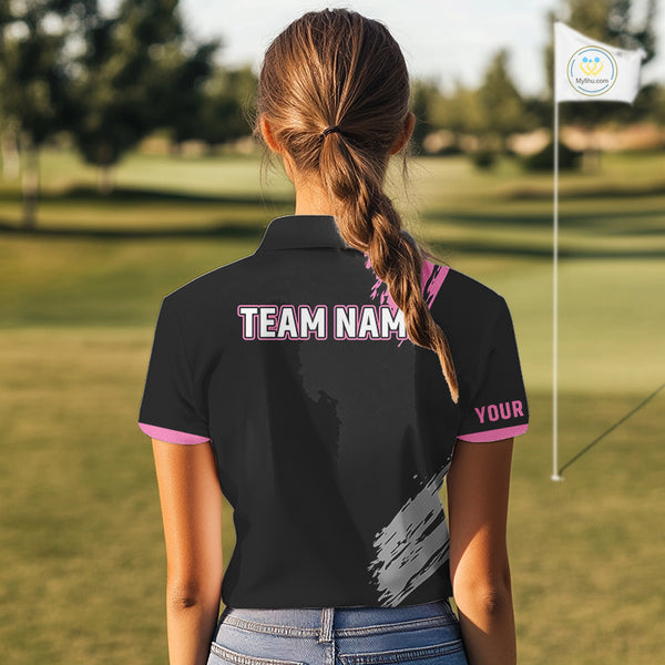 Black and pink ribbon Breast Cancer Awareness golf shirts custom Women golf polo shirt best golf gift NQS10196