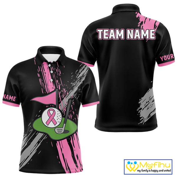 Black and pink ribbon Breast Cancer Awareness golf shirts custom Men golf polo shirts, best golf gift NQS10196