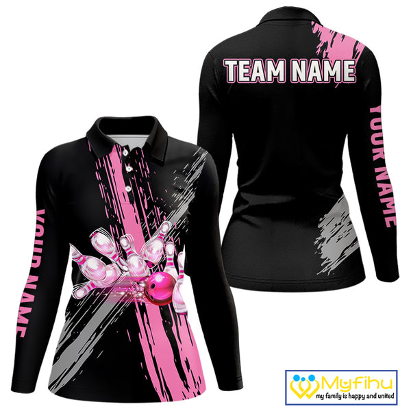 Black and pink ribbon Breast Cancer Awareness Bowling Shirts For Women custom team bowling jerseys NQS10197