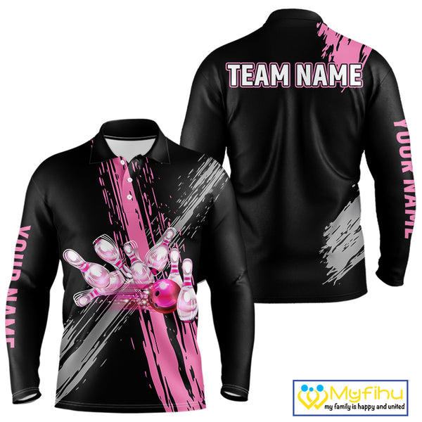 Black and pink ribbon Breast Cancer Awareness Bowling Shirts For Men custom team bowling jerseys NQS10197