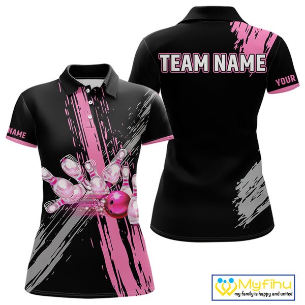 Black and pink ribbon Breast Cancer Awareness Bowling Shirts For Women custom team bowling jerseys NQS10197