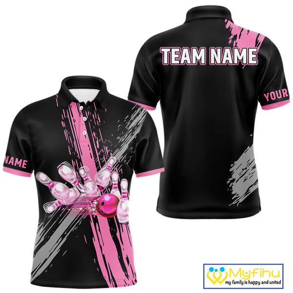 Black and pink ribbon Breast Cancer Awareness Bowling Shirts For Men custom team bowling jerseys NQS10197
