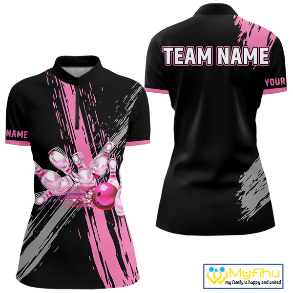 Black and pink ribbon Breast Cancer Awareness Bowling Shirts For Women custom team bowling jerseys NQS10197