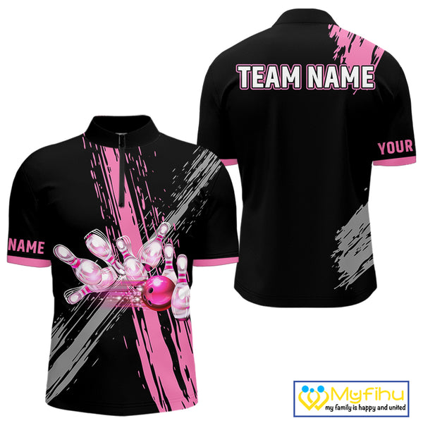 Black and pink ribbon Breast Cancer Awareness Bowling Shirts For Men custom team bowling jerseys NQS10197