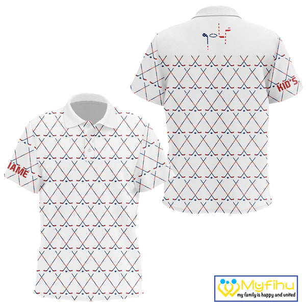 Red, White and Blue golf clubs pattern Kid golf polo shirt Custom Patriotic golf outfits for Kid NQS10198
