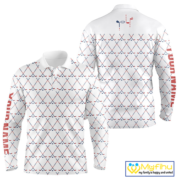 Red, White and Blue golf clubs pattern Men golf polo shirt Custom Patriotic golf outfits for men NQS10198