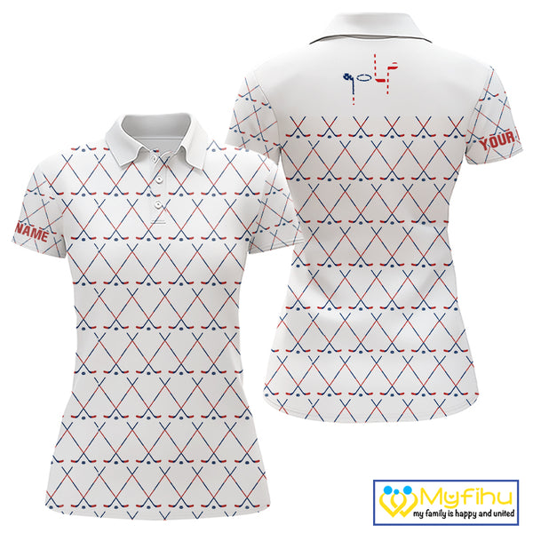 Red, White and Blue golf clubs pattern Women golf polo shirt Custom Patriotic golf outfits for ladies NQS10198