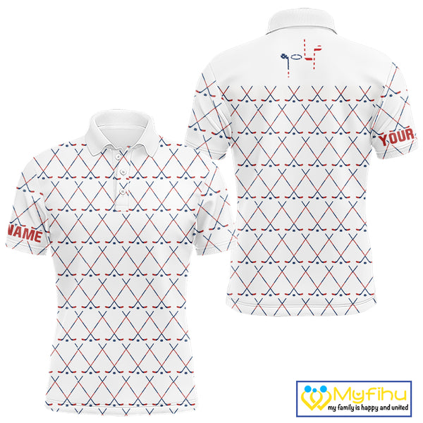 Red, White and Blue golf clubs pattern Men golf polo shirt Custom Patriotic golf outfits for men NQS10198