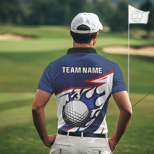 Red, White and Blue Flame golf ball Mens Golf polo shirts Custom patriotic Golf Outfit For Mens NQS10044