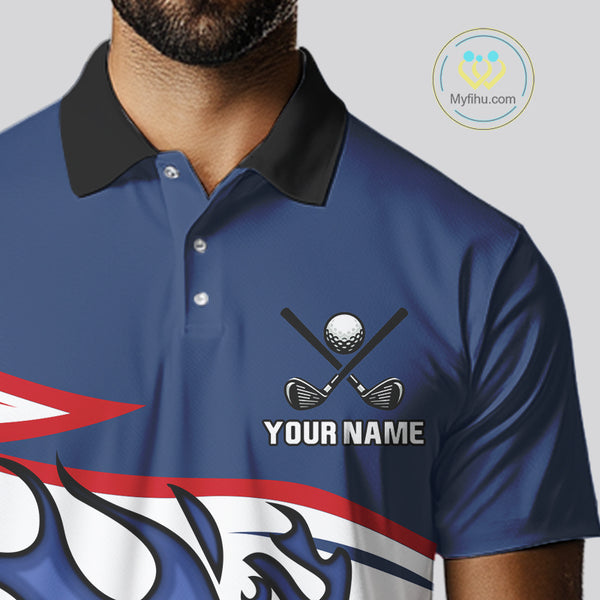 Red, White and Blue Flame golf ball Mens Golf polo shirts Custom patriotic Golf Outfit For Mens NQS10044