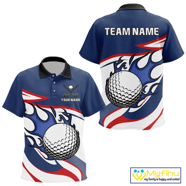 Red, White and Blue Flame golf ball Kid Golf polo shirts Custom patriotic Golf Outfit For Kid NQS10044