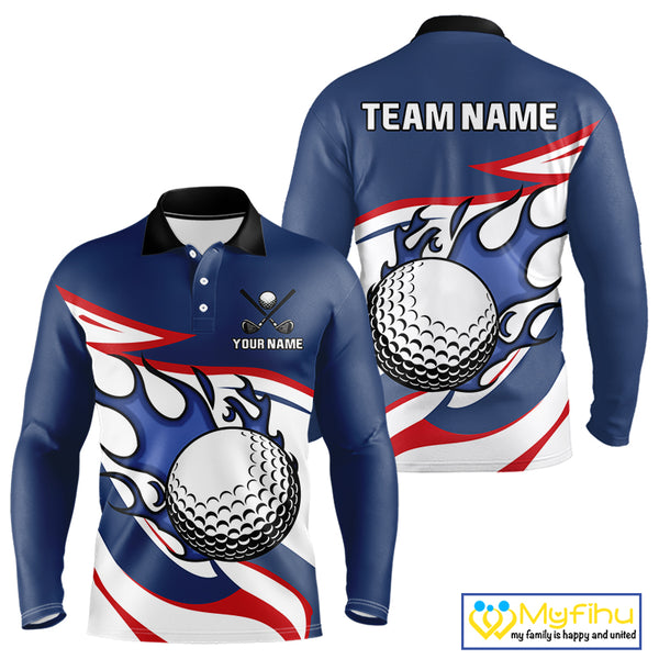 Red, White and Blue Flame golf ball Mens Golf polo shirts Custom patriotic Golf Outfit For Mens NQS10044