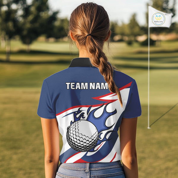 Red, White and Blue Flame golf ball Women Golf polo shirts Custom patriotic Golf Outfit For Ladies NQS10044