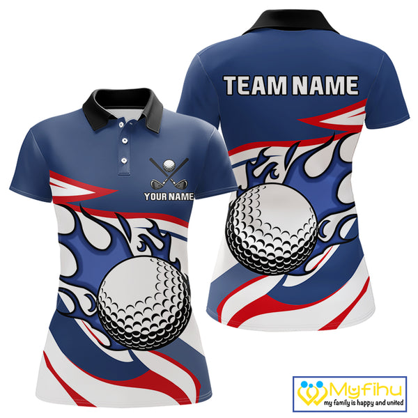 Red, White and Blue Flame golf ball Women Golf polo shirts Custom patriotic Golf Outfit For Ladies NQS10044