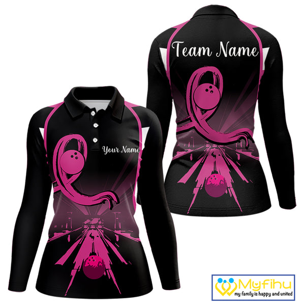 Breast Cancer Awareness Bowling Shirts For Women custom Black and pink ribbon team bowling jerseys NQS10207