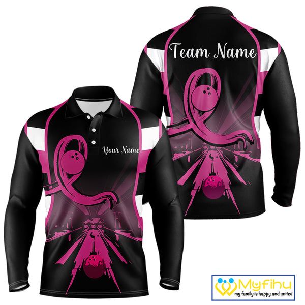 Breast Cancer Awareness Bowling Shirts For Men custom Black and pink ribbon team bowling jerseys NQS10207