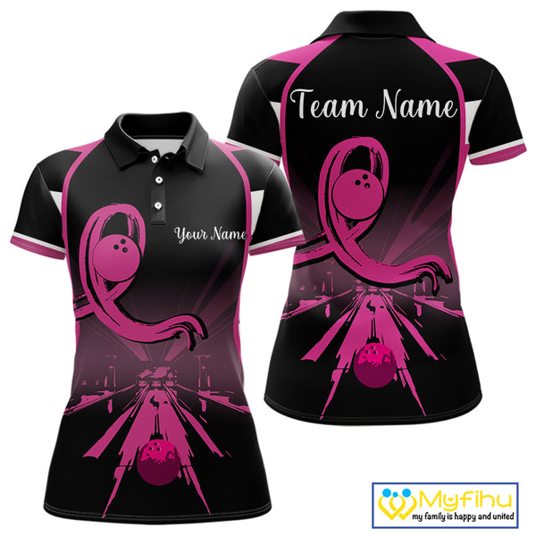 Breast Cancer Awareness Bowling Shirts For Women custom Black and pink ribbon team bowling jerseys NQS10207
