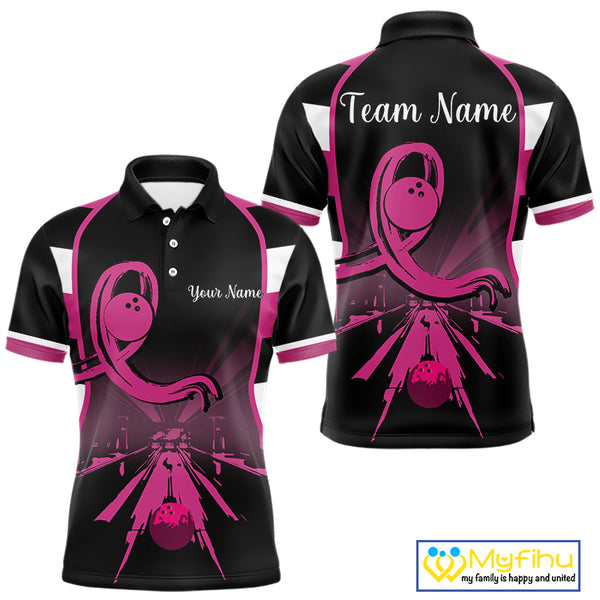 Breast Cancer Awareness Bowling Shirts For Men custom Black and pink ribbon team bowling jerseys NQS10207