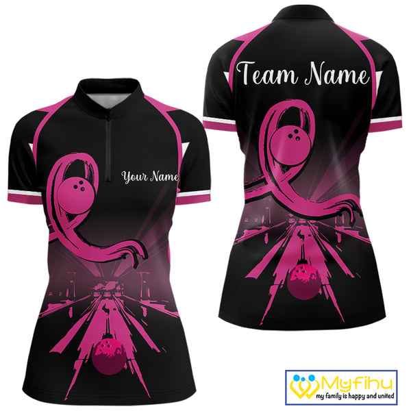 Breast Cancer Awareness Bowling Shirts For Women custom Black and pink ribbon team bowling jerseys NQS10207