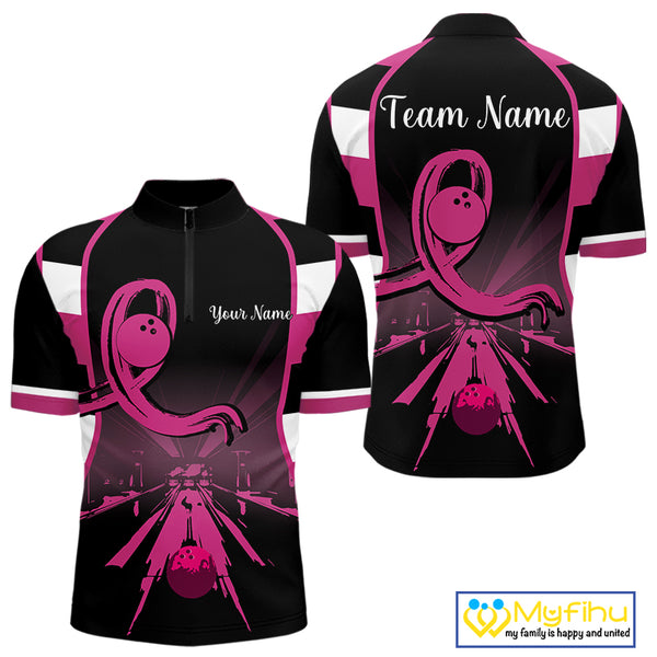 Breast Cancer Awareness Bowling Shirts For Men custom Black and pink ribbon team bowling jerseys NQS10207