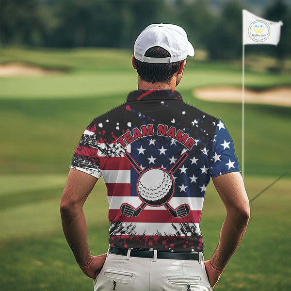American Flag Black golf polo shirts for men custom patriotic retro golf team shirts, golfer gifts NQS10211