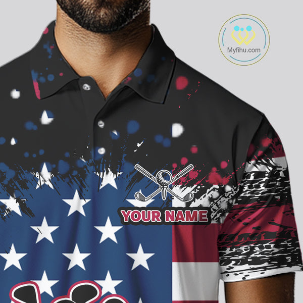 American Flag Black golf polo shirts for men custom patriotic retro golf team shirts, golfer gifts NQS10211