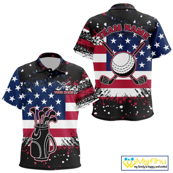 American Flag Black golf polo shirts for Kid custom patriotic retro golf team shirts, golfer gifts NQS10211