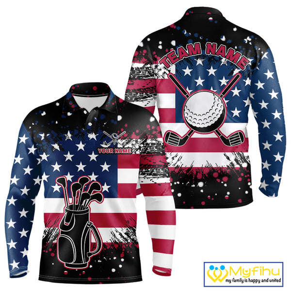 American Flag Black golf polo shirts for men custom patriotic retro golf team shirts, golfer gifts NQS10211