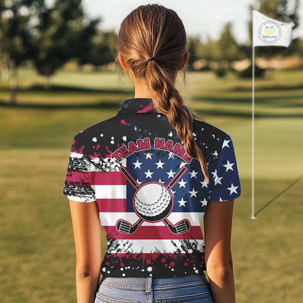 American Flag Black golf polo shirts for Women custom patriotic retro golf team shirts, golfer gifts NQS10211