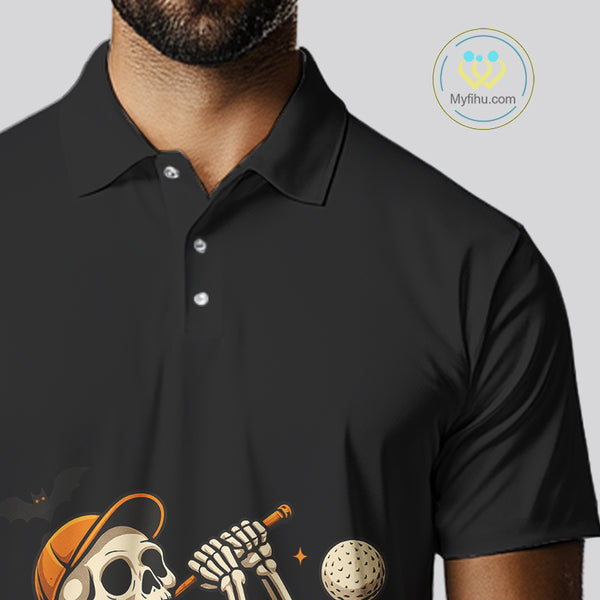 Black and Orange Skull Golf polo shirt for men Custom Halloween Mens golf outfit NQS10353