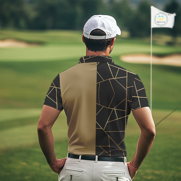 Black and Gold pattern Mens Golf polo shirts custom golf attire for men, golfing gifts NQS10359