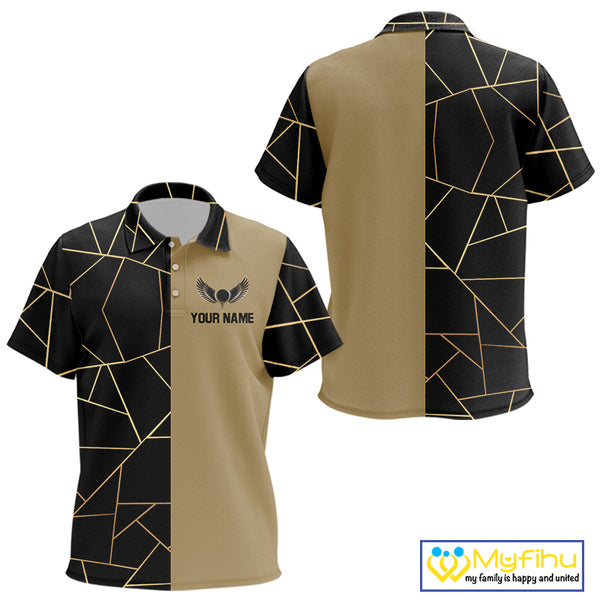 Black and Gold pattern Kid Golf polo shirt custom golf attire for Kid, golfing gifts NQS10359