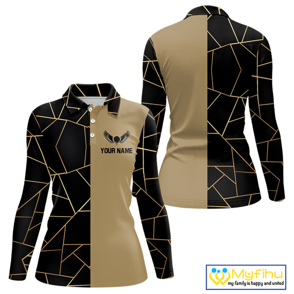 Black and Gold pattern Women Golf polo shirts custom golf attire for ladies, golfing gifts NQS10359