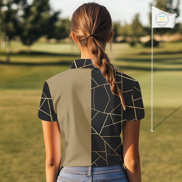 Black and Gold pattern Women Golf polo shirts custom golf attire for ladies, golfing gifts NQS10359