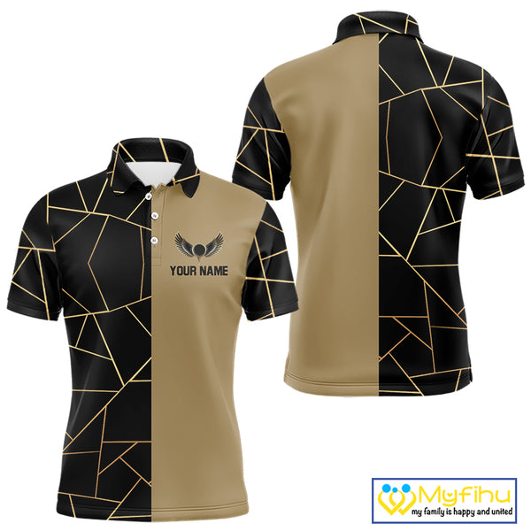 Black and Gold pattern Mens Golf polo shirts custom golf attire for men, golfing gifts NQS10359