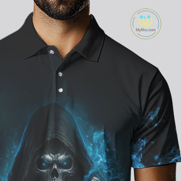 Blue Flame Skull reaper Mens Golf polo shirts custom golf top for men, best golf gifts NQS10360