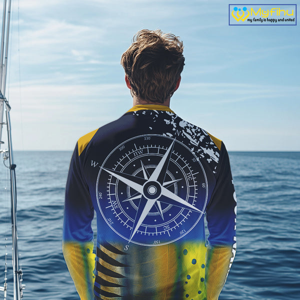 Personalized Mahi Mahi, Wahoo, Tuna scales blue Fishing Shirts, compass offshore tournament Shirts NQS10371