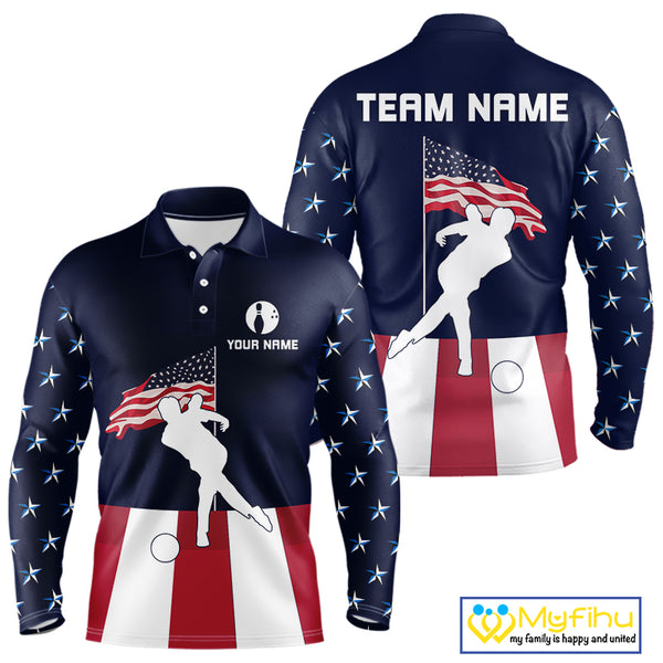 Red, White and Blue American Flag Bowling Team Shirts For Men Custom Patriotic Bowling Jerseys NQS10220