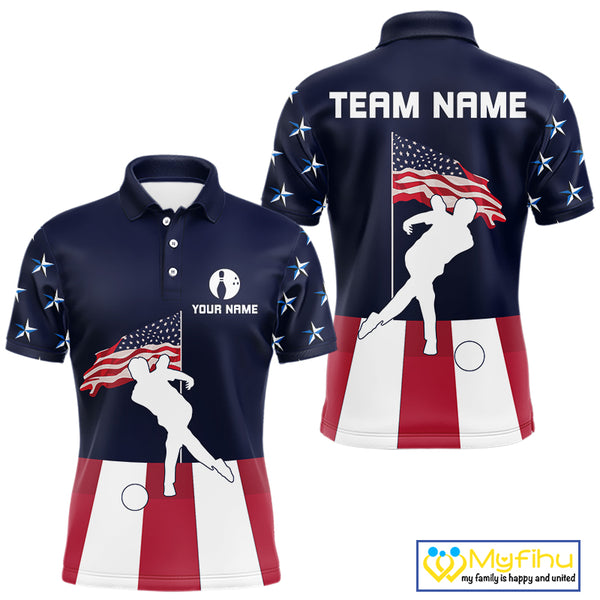Red, White and Blue American Flag Bowling Team Shirts For Men Custom Patriotic Bowling Jerseys NQS10220