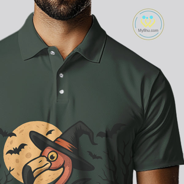 Halloween flamingo Mens golf polo shirt custom Halloween golf tops for men, unique golf gifts NQS10378