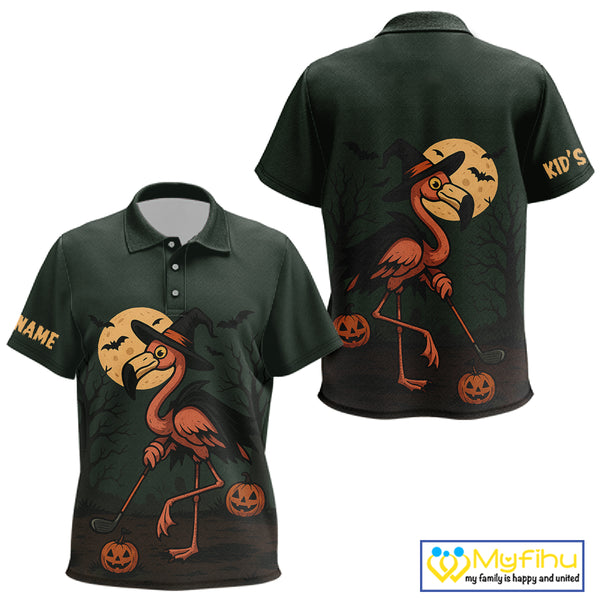 Halloween flamingo Kid golf polo shirt custom Halloween golf tops for Kid, unique golf gifts NQS10378