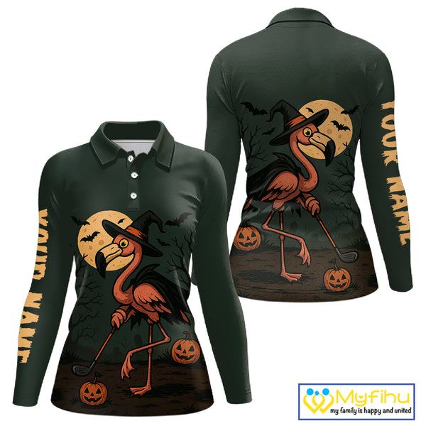 Halloween flamingo Women golf polo shirt custom Halloween golf tops for ladies, unique golf gifts NQS10378