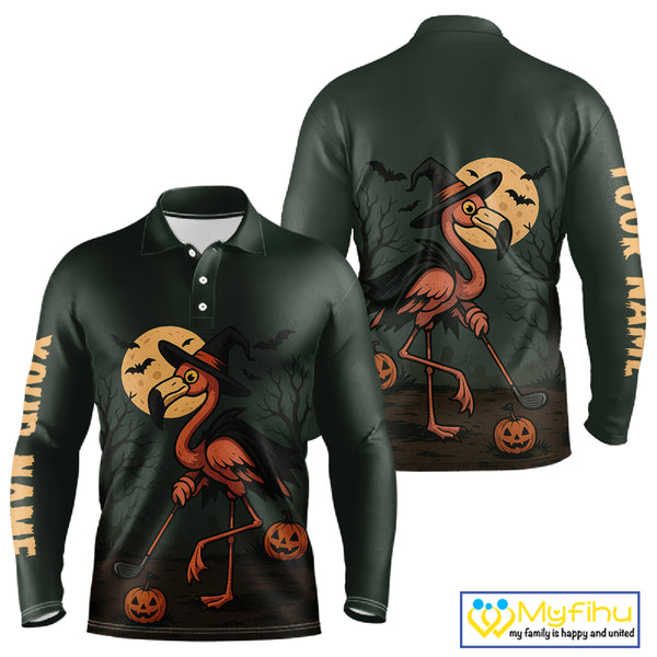 Halloween flamingo Mens golf polo shirt custom Halloween golf tops for men, unique golf gifts NQS10378