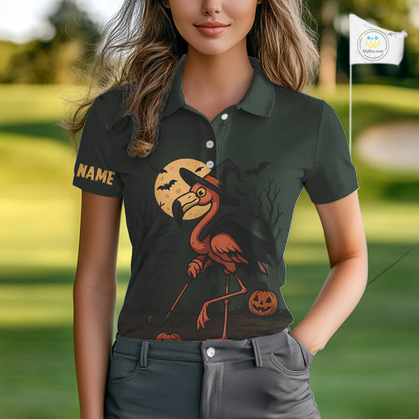 Halloween flamingo Women golf polo shirt custom Halloween golf tops for ladies, unique golf gifts NQS10378