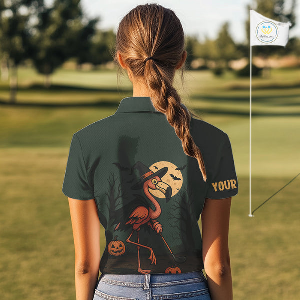 Halloween flamingo Women golf polo shirt custom Halloween golf tops for ladies, unique golf gifts NQS10378