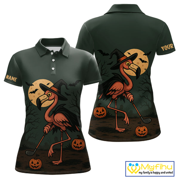 Halloween flamingo Women golf polo shirt custom Halloween golf tops for ladies, unique golf gifts NQS10378